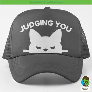 White Cat Peeker Judging You Foam Trucker Snapback Cap CHARCOAL DARK GREY